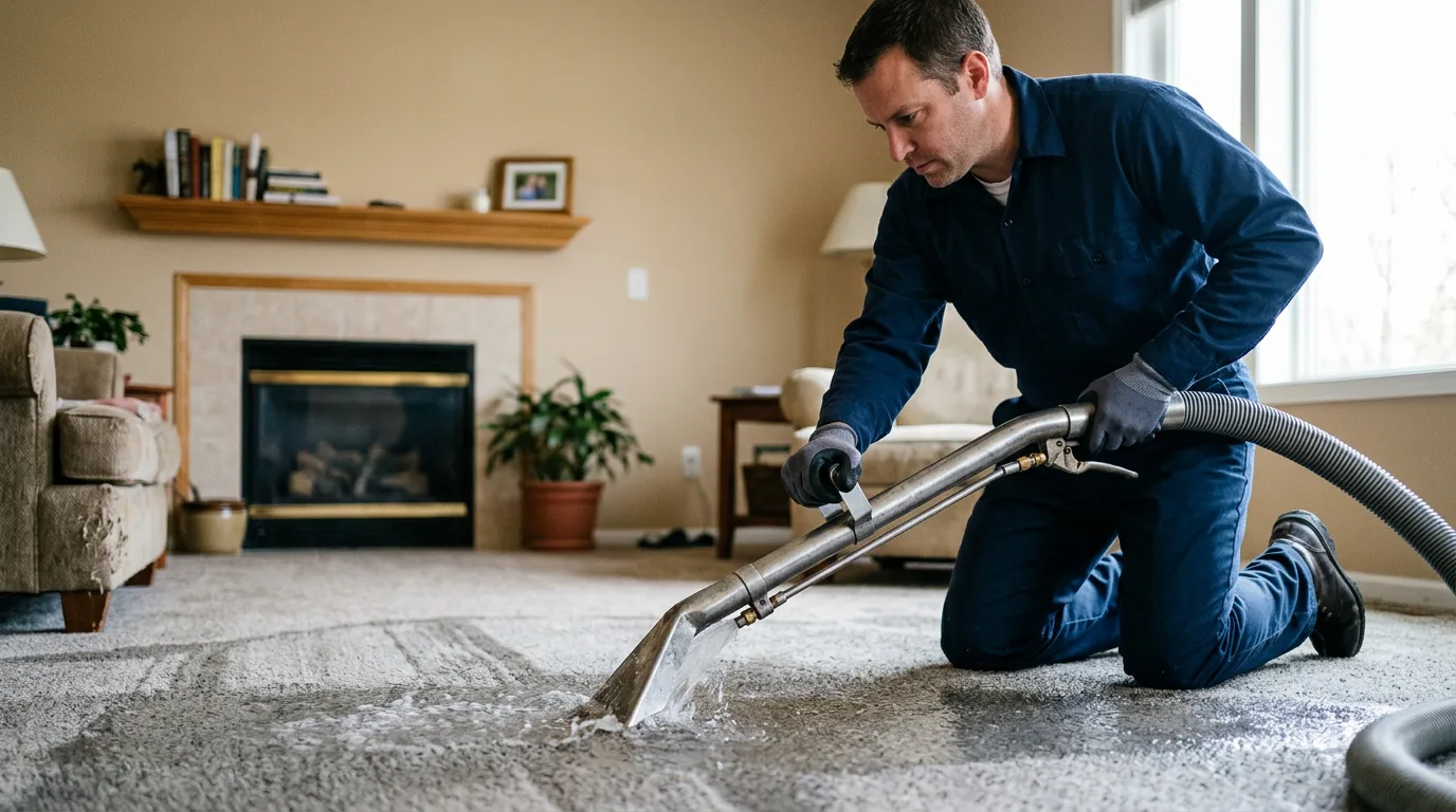 Water damage restoration technician working near Donaldson, IN